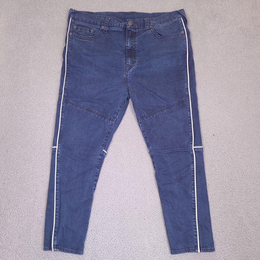 True Religion Jeans Mens 40x27 Blue Marco Relaxed Tapered Reflective Stretch